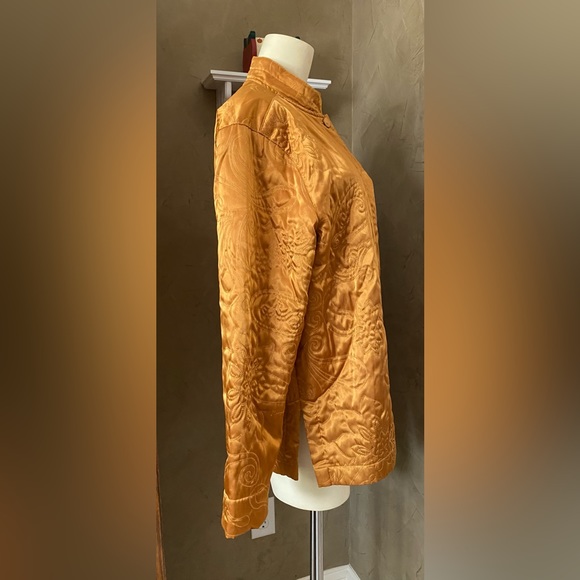 Classic Elements 80s Gold Satin Quilted Jacket mandarin collar women’s size L - Picture 7 of 11
